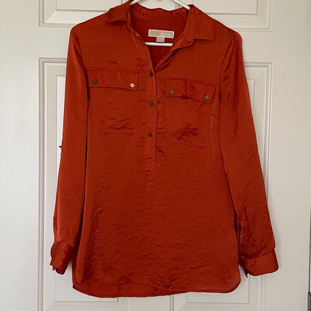 Michael Michael Kors Silky Orange Button Down with Two Front Pockets Size XS